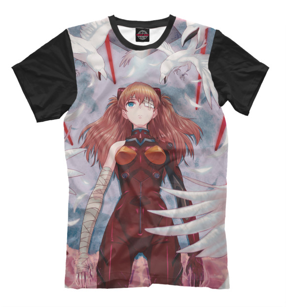 Мужская футболка с изображением Evangelion Asuka 2 цвета Молочно-белый