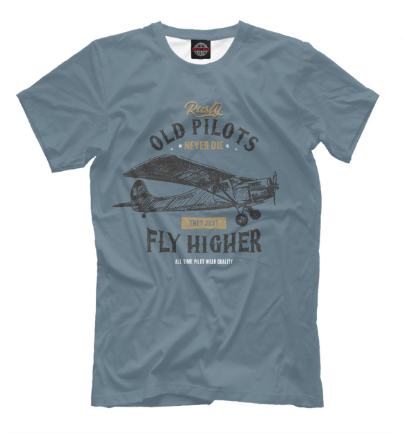 Мужская футболка с изображением Старые пилоты не умирают - они просто летают выше цвета Белый