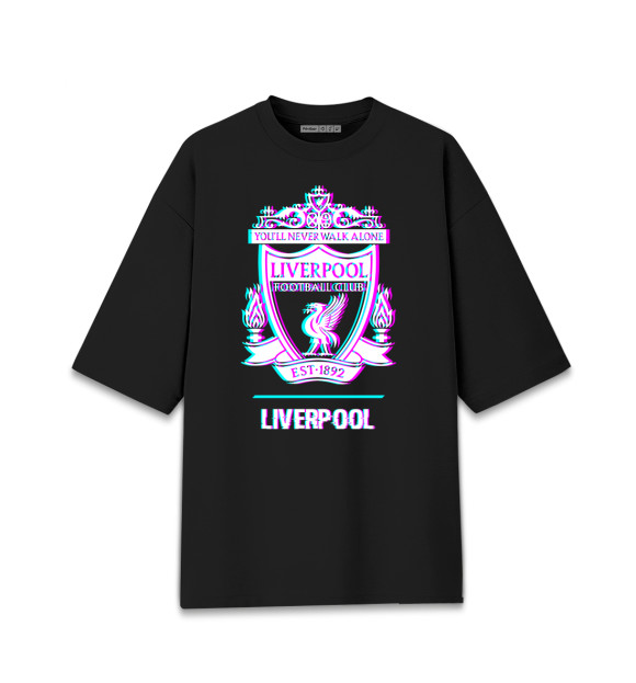 Мужская футболка оверсайз с изображением Liverpool FC Glitch цвета Черный