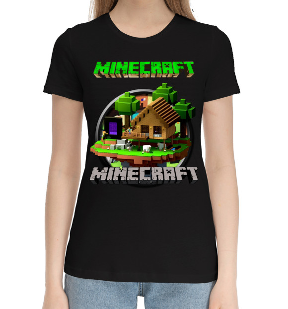 Женская хлопковая футболка с изображением Minecraft цвета Черный