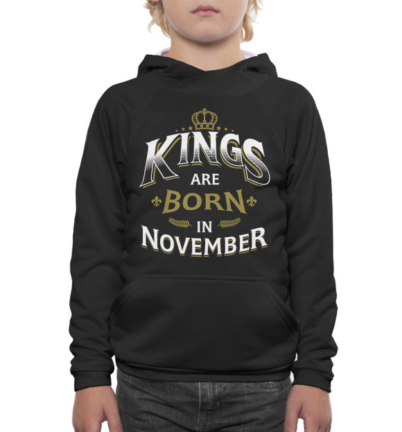 Худи для мальчика с изображением Короли рождаются в ноябре цвета Белый
