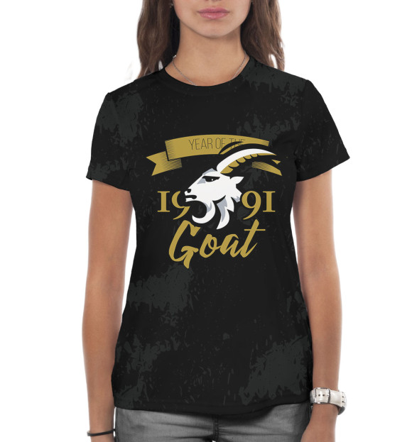 Женская футболка с изображением Год козы — 1991 цвета Белый