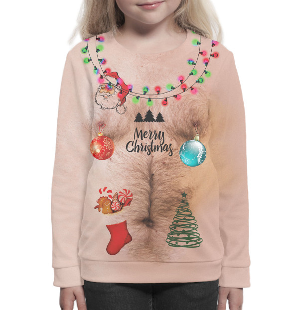 Свитшот для девочек с изображением Merry Christmas цвета Белый