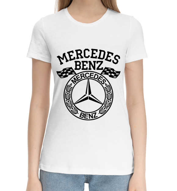 Женская хлопковая футболка с изображением Mercedes-Benz цвета Белый