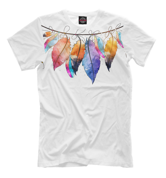 Мужская футболка с изображением Акварельные перья цвета Молочно-белый