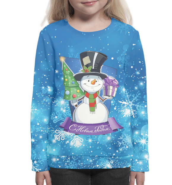Свитшот для девочек с изображением Снеговик цвета Белый