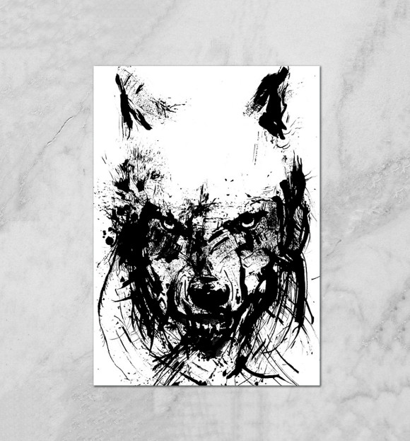 Плакат с изображением Волк цвета Белый
