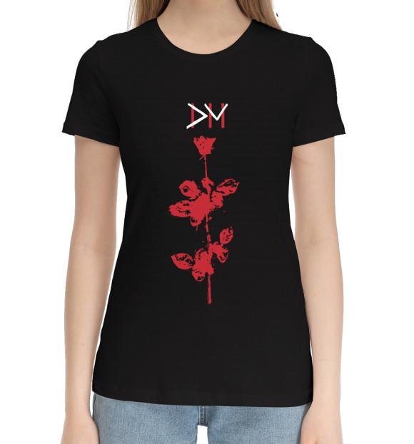 Женская хлопковая футболка с изображением Depeche Mode цвета Черный