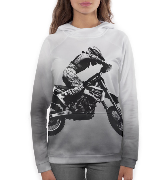 Женское худи с изображением Мотоциклист цвета Белый
