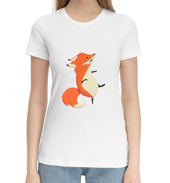 Женская хлопковая футболка с изображением Лиса цвета Белый