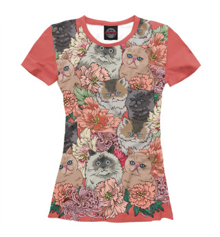Женская футболка Коты в цветах