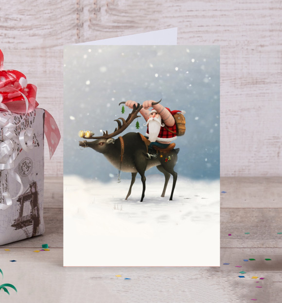 Открытка с изображением Дед Мороз-байкер цвета Белый