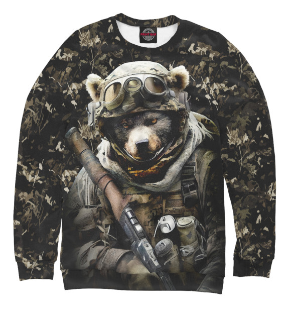 Свитшот для девочек с изображением Медведь солдат спецназа цвета Белый