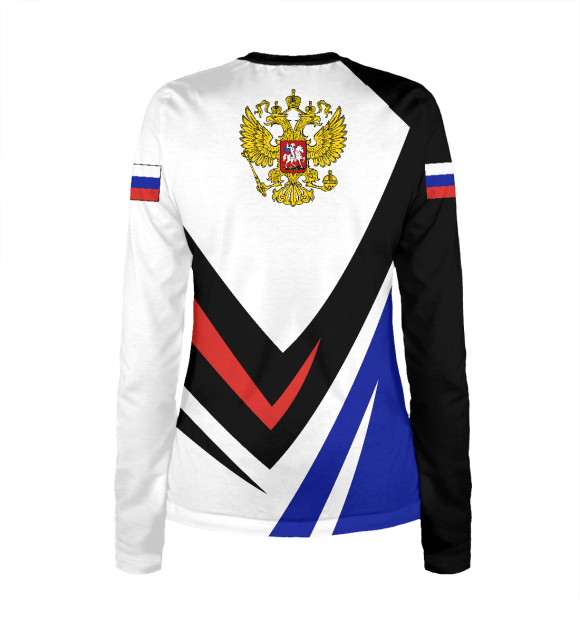 Женский лонгслив с изображением Россия - флаг на рукавах цвета Белый