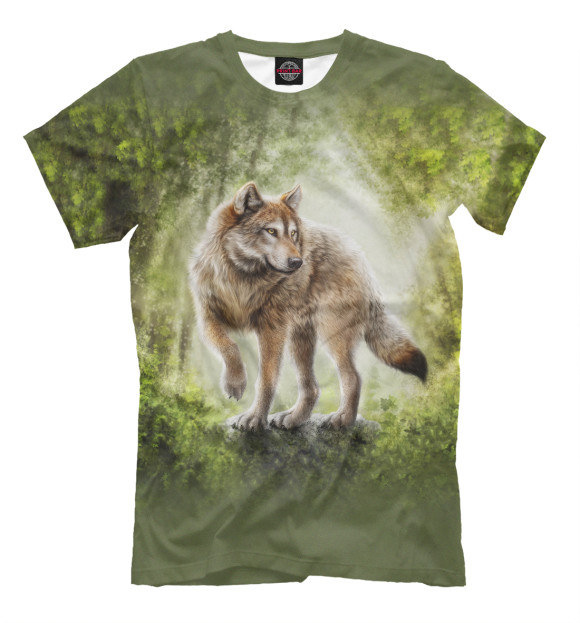 Мужская футболка с изображением Волк цвета Молочно-белый