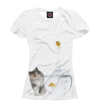 Женская футболка Котик и рыбки