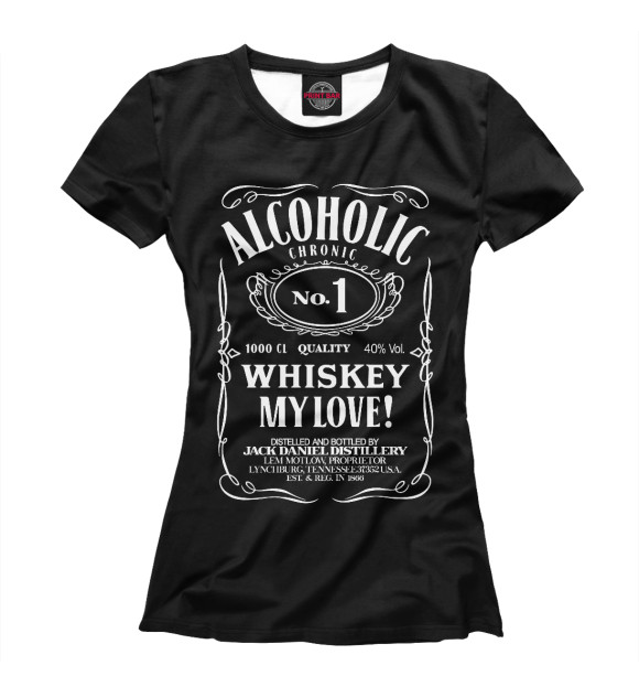 Женская футболка с изображением Alcoholic №1 цвета Белый