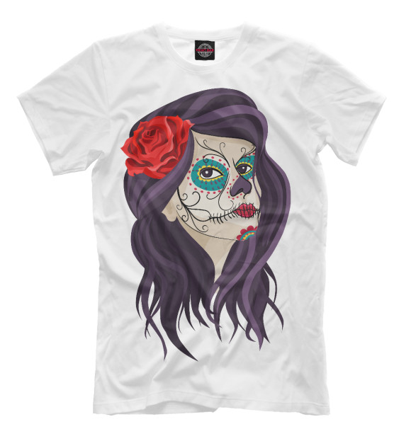 Мужская футболка с изображением Мексиканский череп девушки цвета Молочно-белый