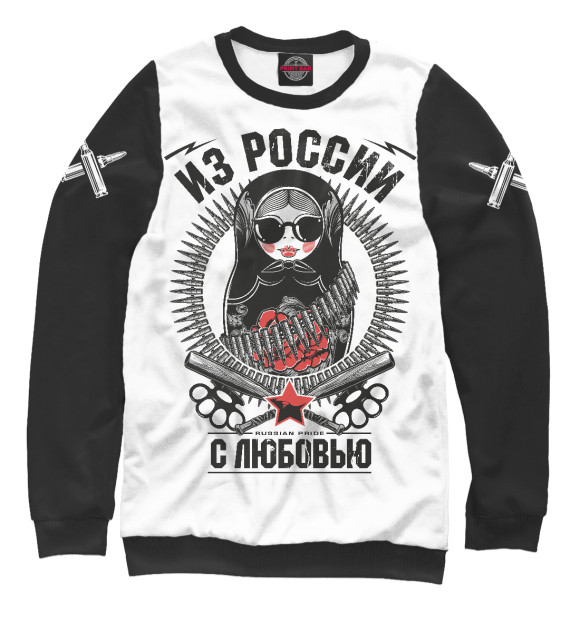 Мужской свитшот с изображением Боевая русская матрёшка цвета Белый