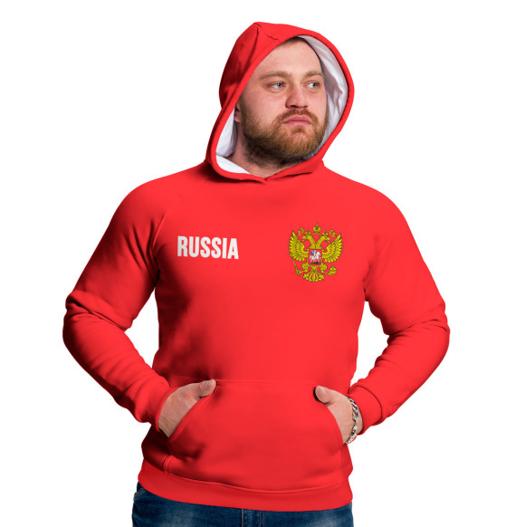 Мужское худи с изображением Russia Герб цвета Белый