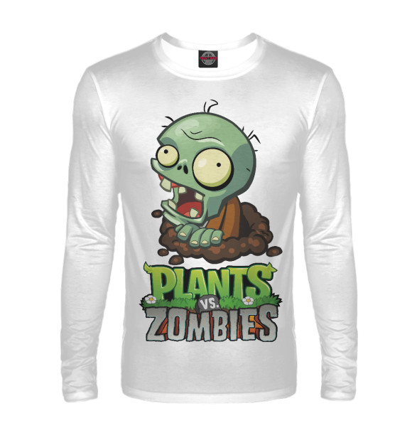 Мужской лонгслив с изображением Plants vs. Zombies цвета Белый