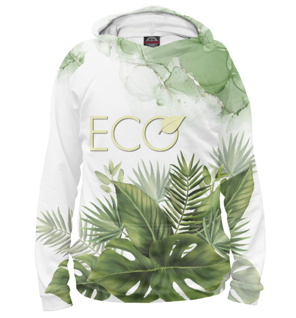 Худи для мальчика с изображением ECO Friendly на фоне красивых растений цвета Белый