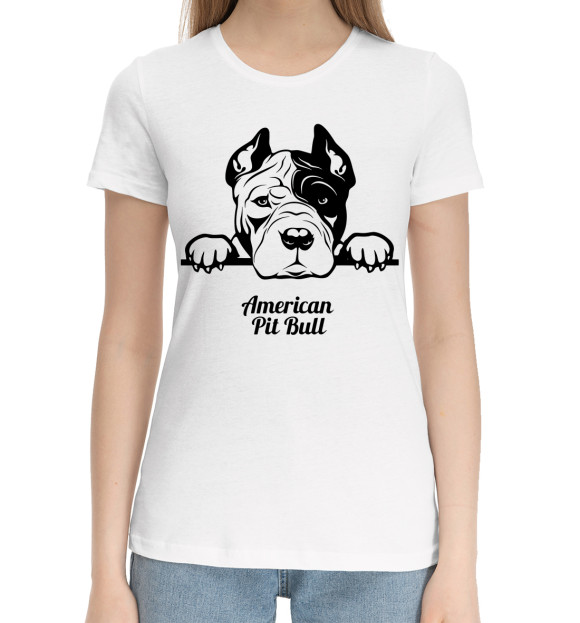 Женская хлопковая футболка с изображением Питбуль цвета Белый