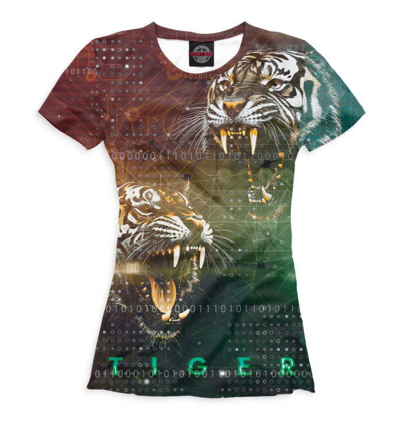 Женская футболка с изображением Цифровые тигры цвета Белый