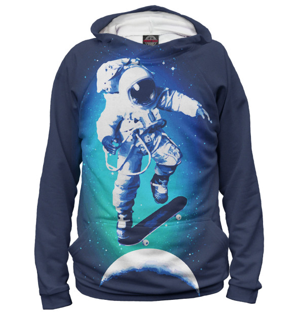 Женское худи с изображением Космонавт-скейтер цвета Белый