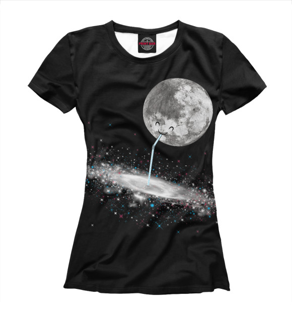 Женская футболка с изображением Луна и Млечный Путь цвета Белый