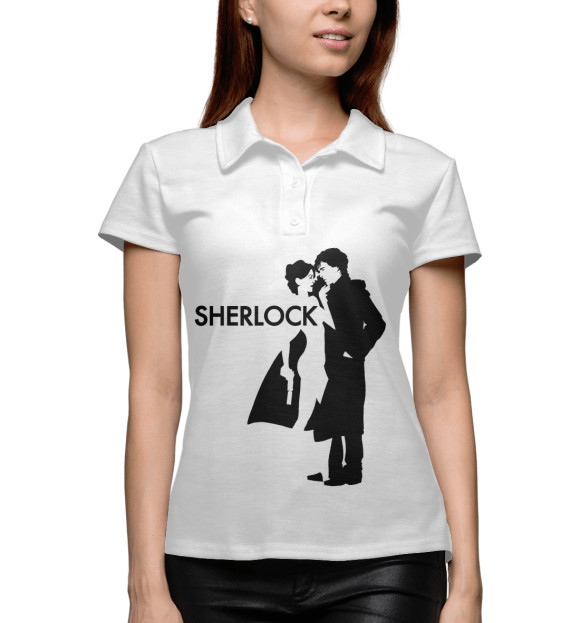 Женское поло с изображением Шерлок - Sherlock цвета Белый