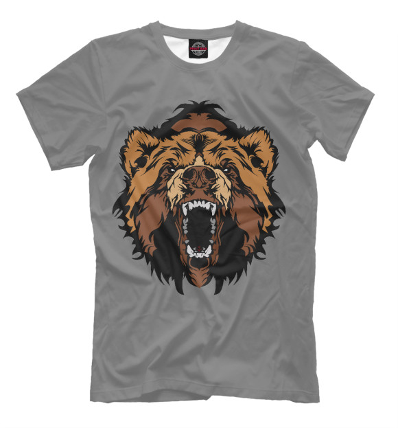 Мужская футболка с изображением Злой Медведь цвета Серый