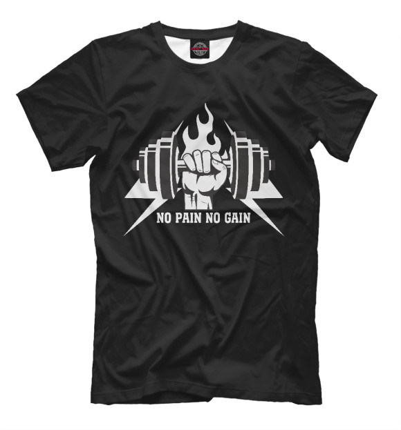 Мужская футболка с изображением No pain, no gain цвета Черный