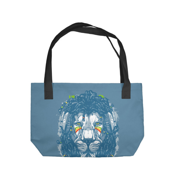 Пляжная сумка с изображением Лев в наушниках цвета 