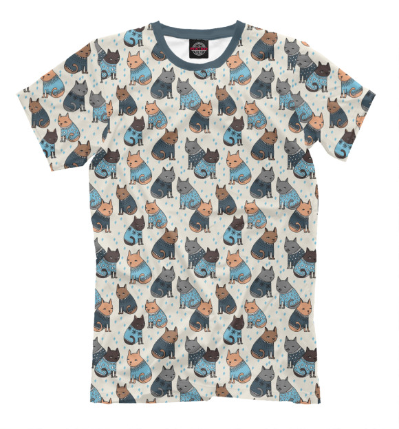 Мужская футболка с изображением Коты в свитерах цвета Молочно-белый