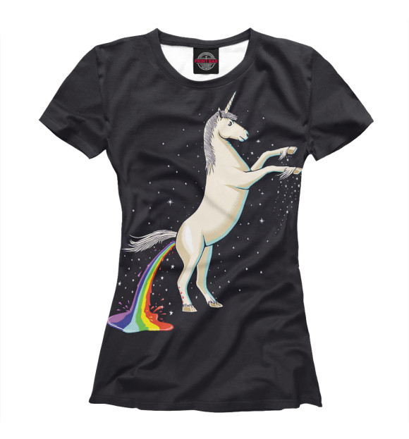 Женская футболка с изображением Единорог и радуга цвета Белый
