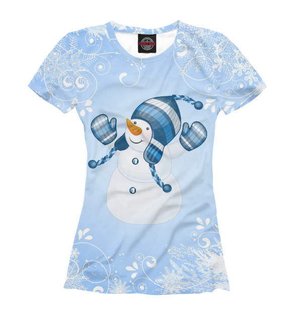 Женская футболка с изображением Cнеговик цвета Белый