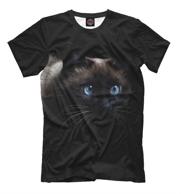 Мужская футболка с изображением Сиамский кот цвета Черный