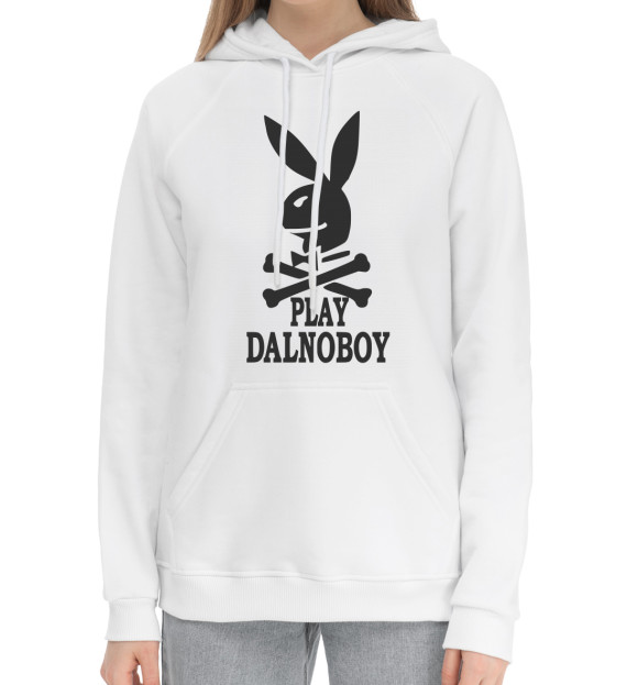Женский хлопковый худи с изображением Play Dalnoboy цвета Белый