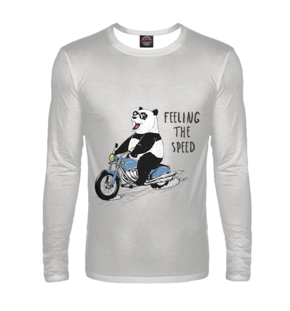 Мужской лонгслив с изображением Панда на мотоцикле цвета Белый