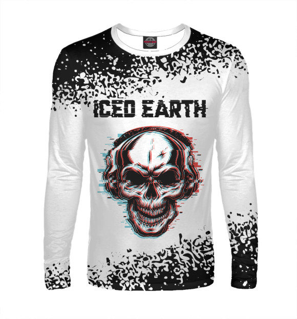Мужской лонгслив с изображением Iced Earth - Череп цвета Белый