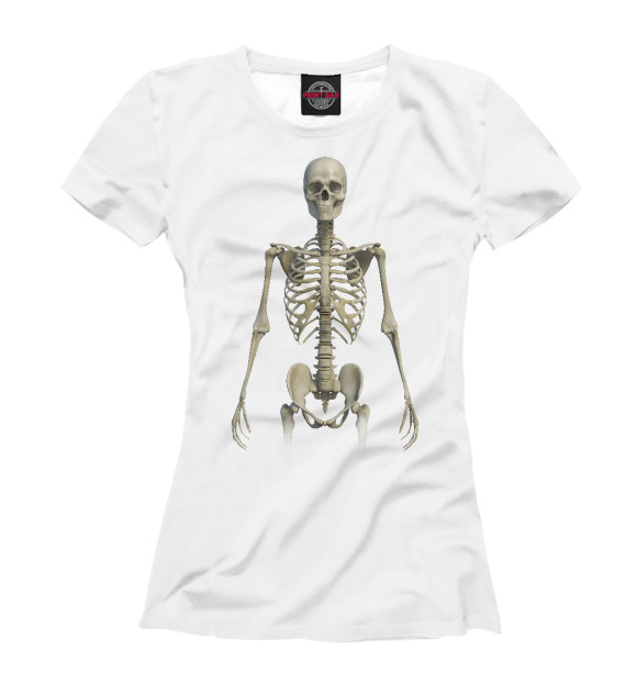 Женская футболка с изображением Стоящий скелет цвета Белый