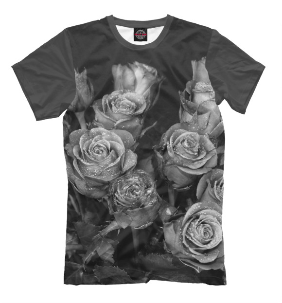 Мужская футболка с изображением Черно-белые розы цвета Серый