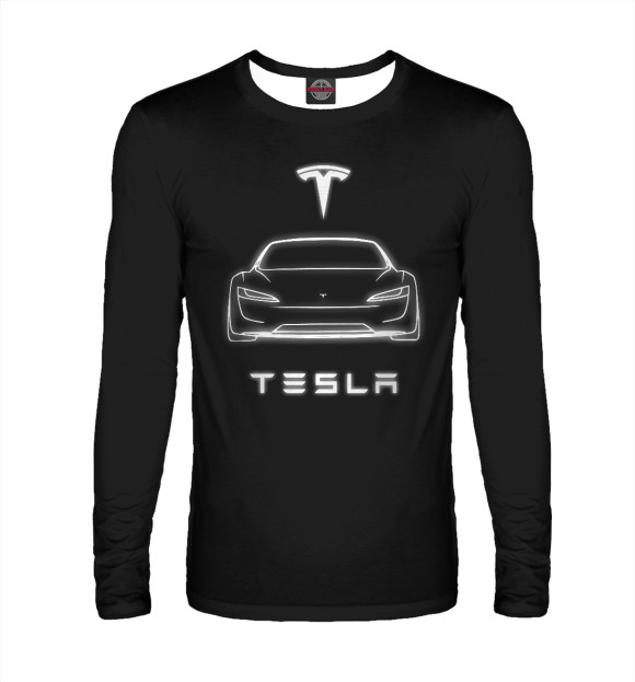 Мужской лонгслив с изображением Tesla - white light цвета Белый