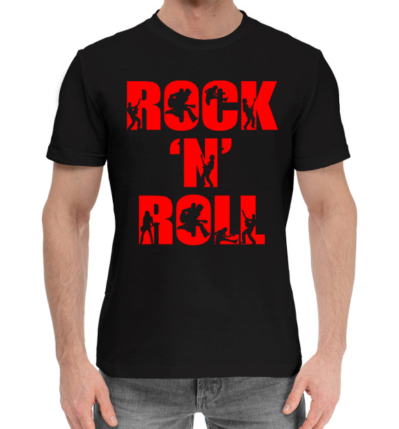 Мужская хлопковая футболка с изображением Rock 'n' roll цвета Черный