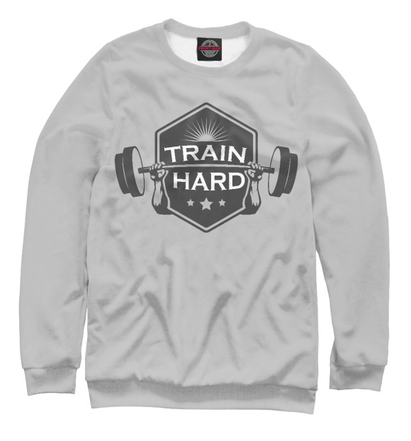 Мужской свитшот с изображением Train hard цвета Белый