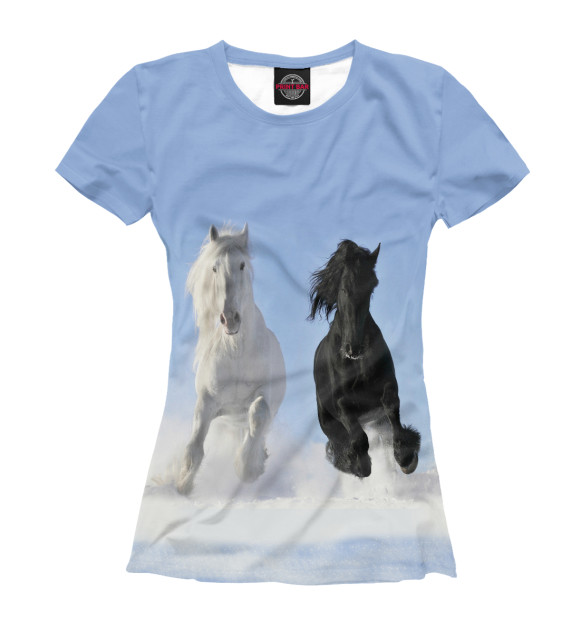 Женская футболка с изображением Пара лошадей цвета Белый