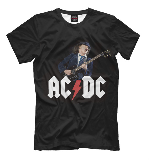 Мужская футболка с изображением AC/DC & гитарист Ангус  Янг цвета Черный