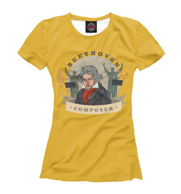 Женская футболка с изображением Бетховен цвета Белый