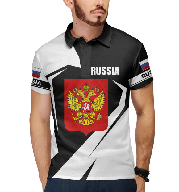 Мужское поло с изображением Russia герб цвета Белый